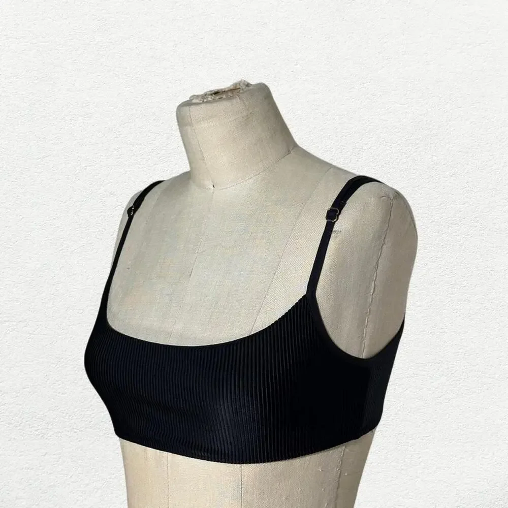 Frankies Bikinis Dallas Ribbed Bralette Bikini Top in Black
